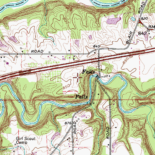 Topographic Map of Paine Falls Metropolitan Park, OH