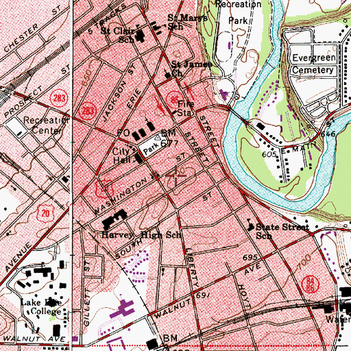 Topographic Map of Lake East Hospital, OH