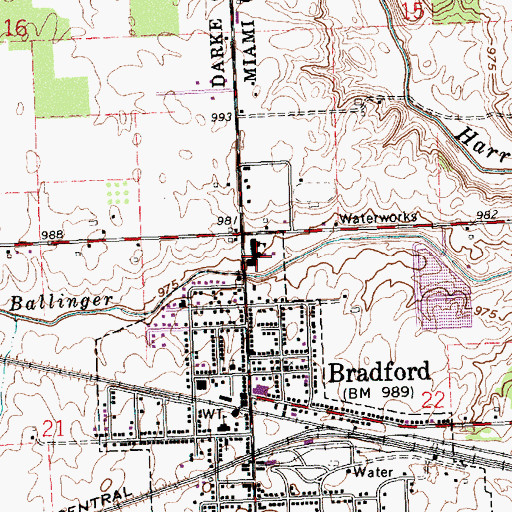 Topographic Map of Bradford High School, OH