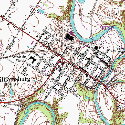 Topographic Map of Williamsburg High School, OH