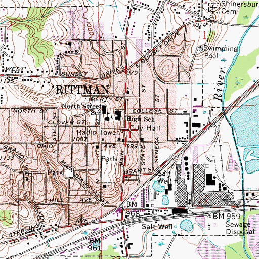 Topographic Map of Rittman City Hall, OH