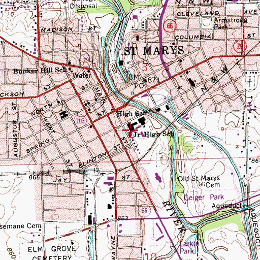 Topographic Map of McBroom Junior High School, OH