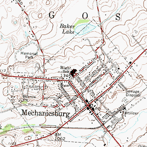 Topographic Map of Mechanicsburg High School, OH
