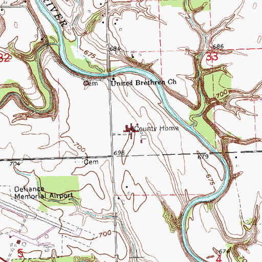 Topographic Map of Defiance County Home, OH