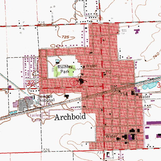 Topographic Map of Archbold High School, OH