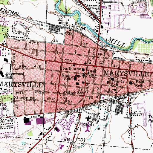 Topographic Map of Marysville Middle School, OH