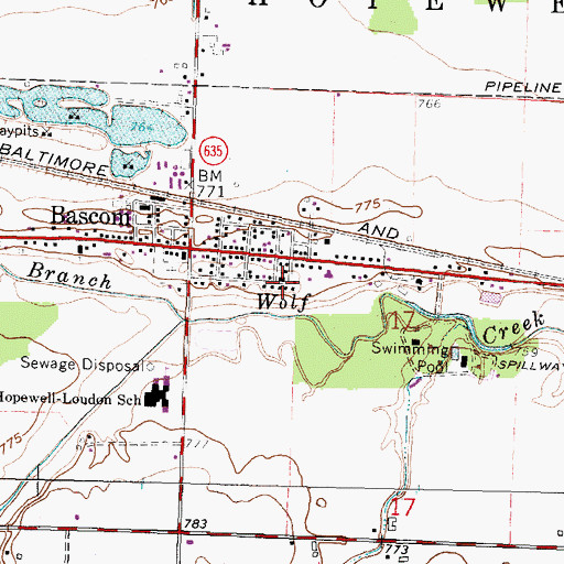 Topographic Map of Bascom United Methodist Church, OH