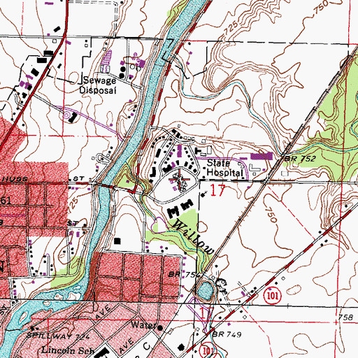 Topographic Map of Tiffin Development Center, OH