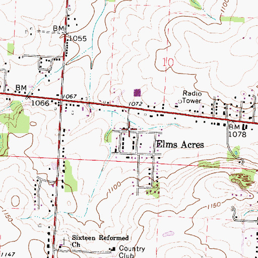 Topographic Map of Elms Acres, OH