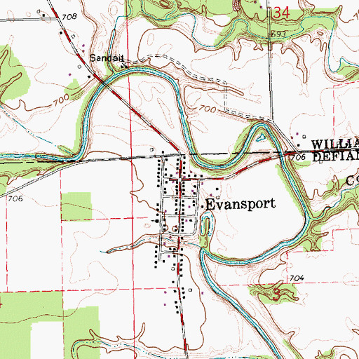 Topographic Map of Evansport, OH