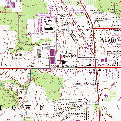 Topographic Map of Austintown Middle School, OH