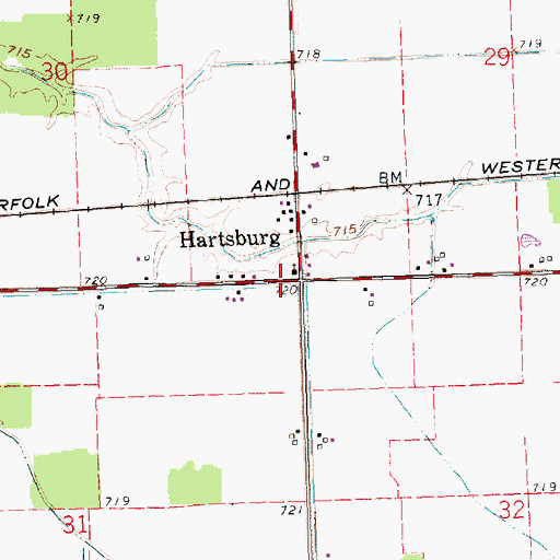 Topographic Map of Hartsburg, OH