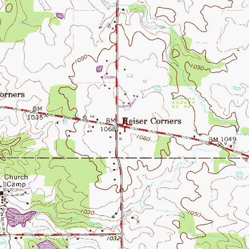 Topographic Map of Heiser Corners, OH