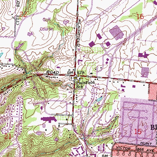 Topographic Map of Plainfields School, OH