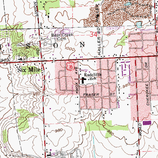 Topographic Map of Radcliffe School, OH