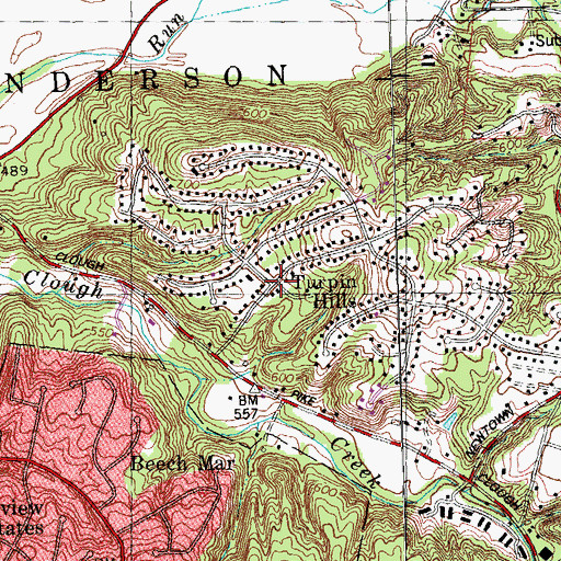 Topographic Map of Turpin Hills, OH