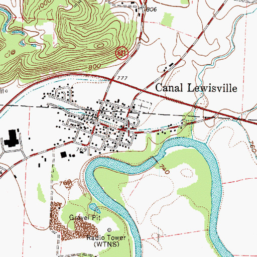 Topographic Map of Canal Lewisville, OH