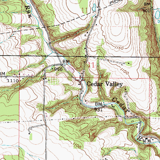 Topographic Map of Cedar Valley, OH
