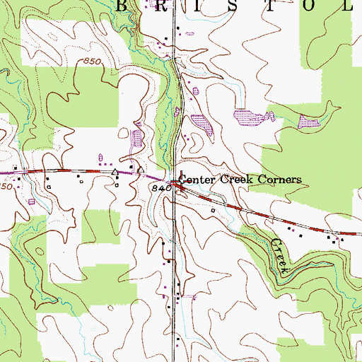 Topographic Map of Center Creek Corners, OH