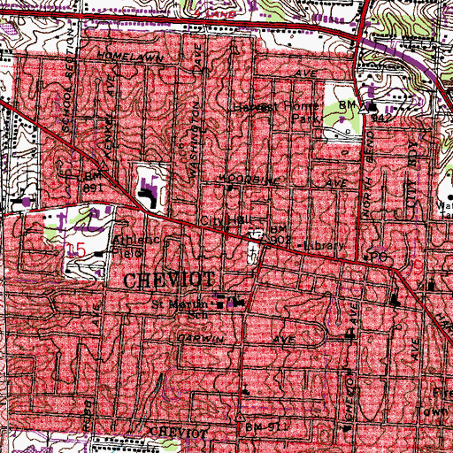Topographic Map of Cheviot, OH