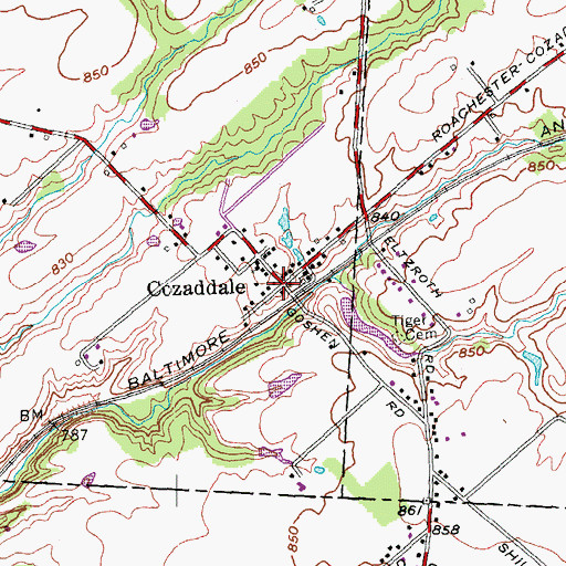 Topographic Map of Cozaddale, OH