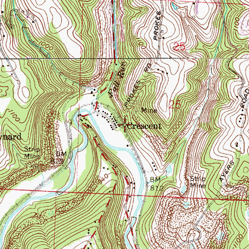 Topographic Map of Crescent, OH