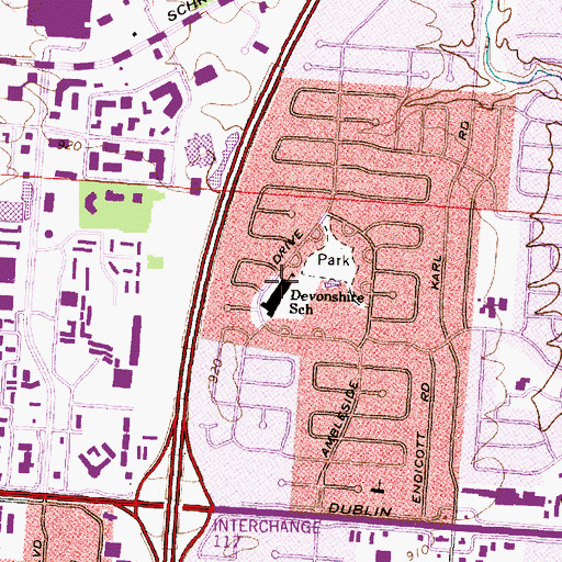 Topographic Map of Devonshire School, OH