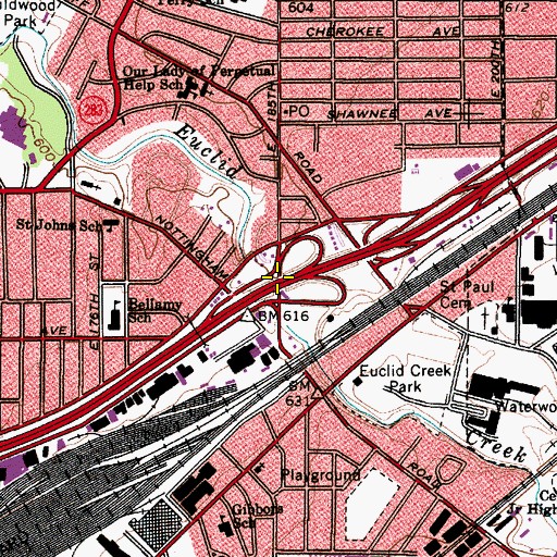 Topographic Map of Interchange 182A, OH