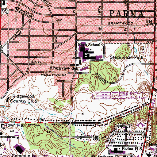 Topographic Map of Hollywood Park, OH