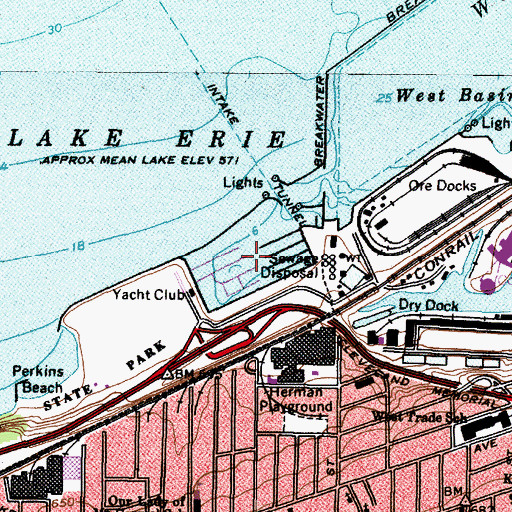 Topographic Map of Edgewater Park Marina, OH
