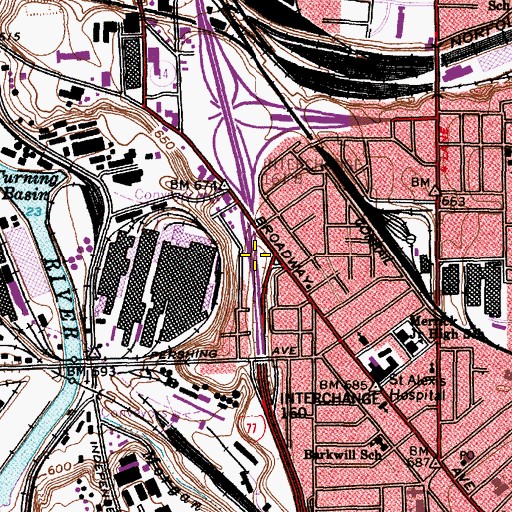 Topographic Map of Interchange 161A, OH