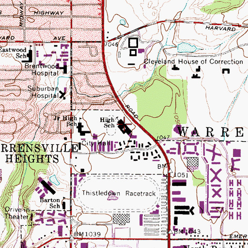Topographic Map of Warrensville Heights High School, OH