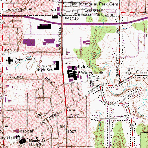 Topographic Map of Bedford High School, OH