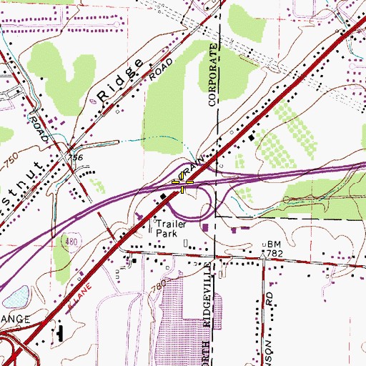 Topographic Map of Interchange 1, OH