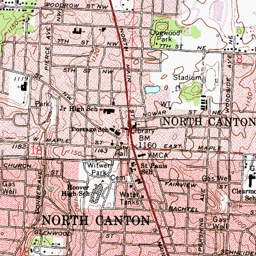Topographic Map of North Canton Public Library, OH