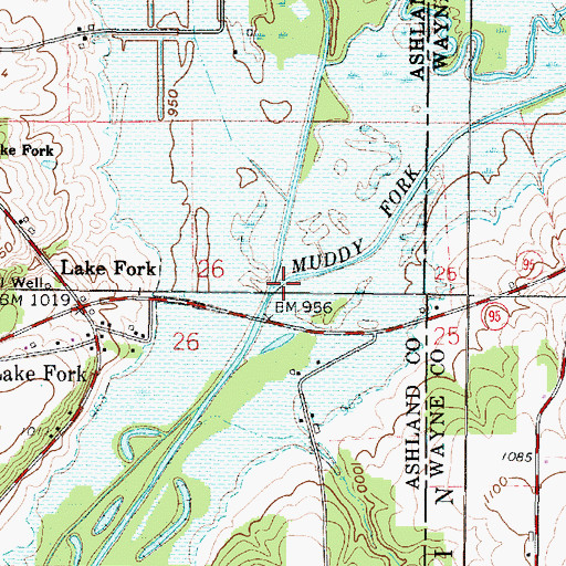 Topographic Map of Muddy Fork, OH
