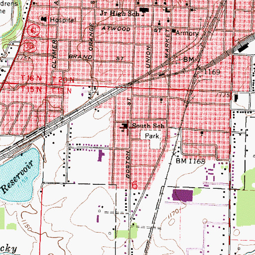 Topographic Map of South School, OH