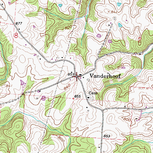 Topographic Map of Vanderhoof, OH
