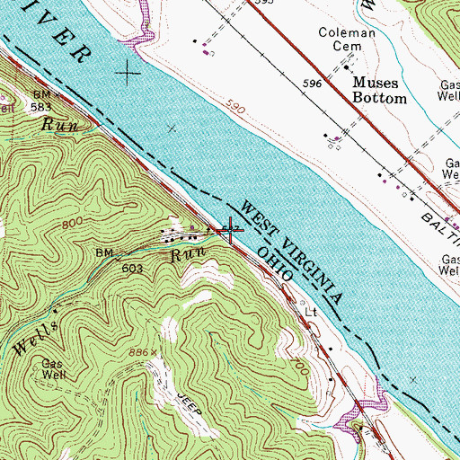Topographic Map of Wells Run, OH