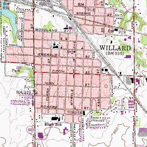 Topographic Map of Willard, OH