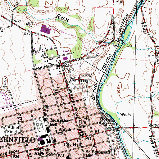 Topographic Map of Greenfield Cemetery, OH