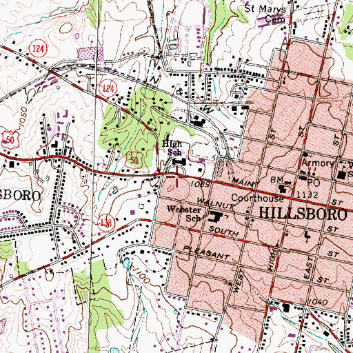 Topographic Map of Hillsboro Academy (historical), OH