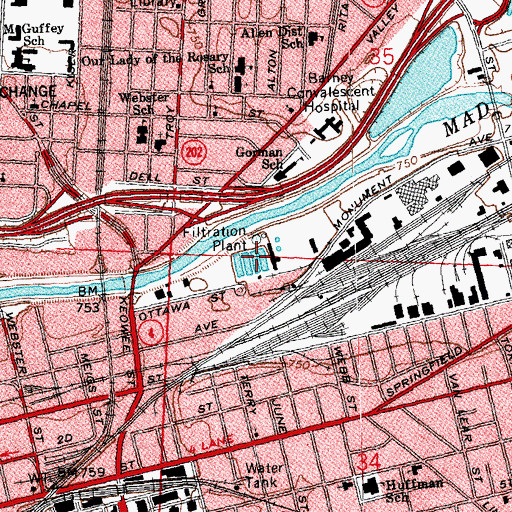Topographic Map of Dayton Water Works, OH