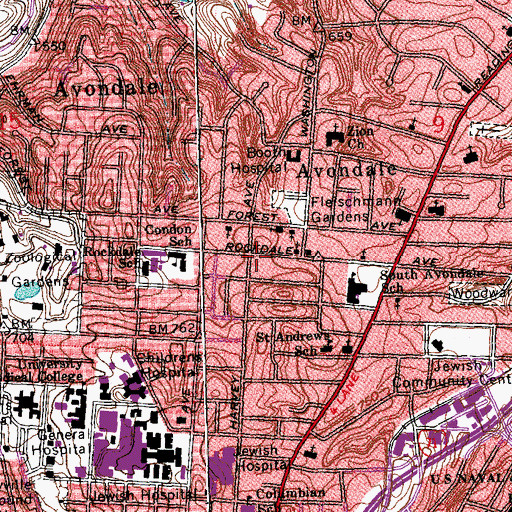 Topographic Map of Rockdale Temple (historical), OH