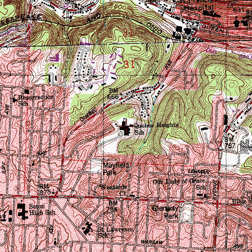 Topographic Map of Quebec Heights Elementary School, OH