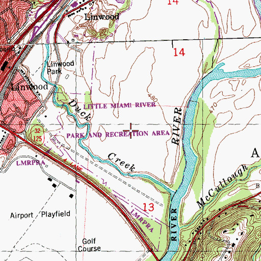 Topographic Map of Little Miami River Park and Recreation Area, OH