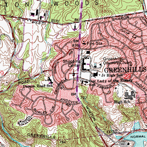 Topographic Map of Greenhills Presbyterian Church, OH