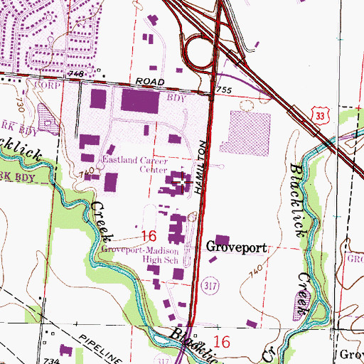 Topographic Map of Eastland Vocational School, OH