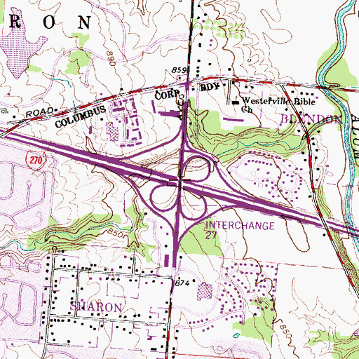 Topographic Map of Interchange 27, OH