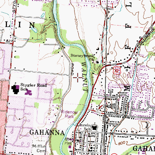Topographic Map of Gahanna Municipal Golf Course, OH